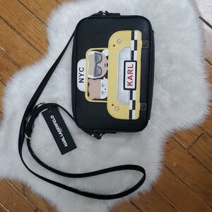 NWT Karl Lagerfeld Maybelle Black Crossbody Bag with Yellow Taxi Camera Motif